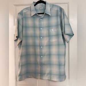 Haggar Light Blue and White Plaid Short-Sleeve Button-Down Shirt